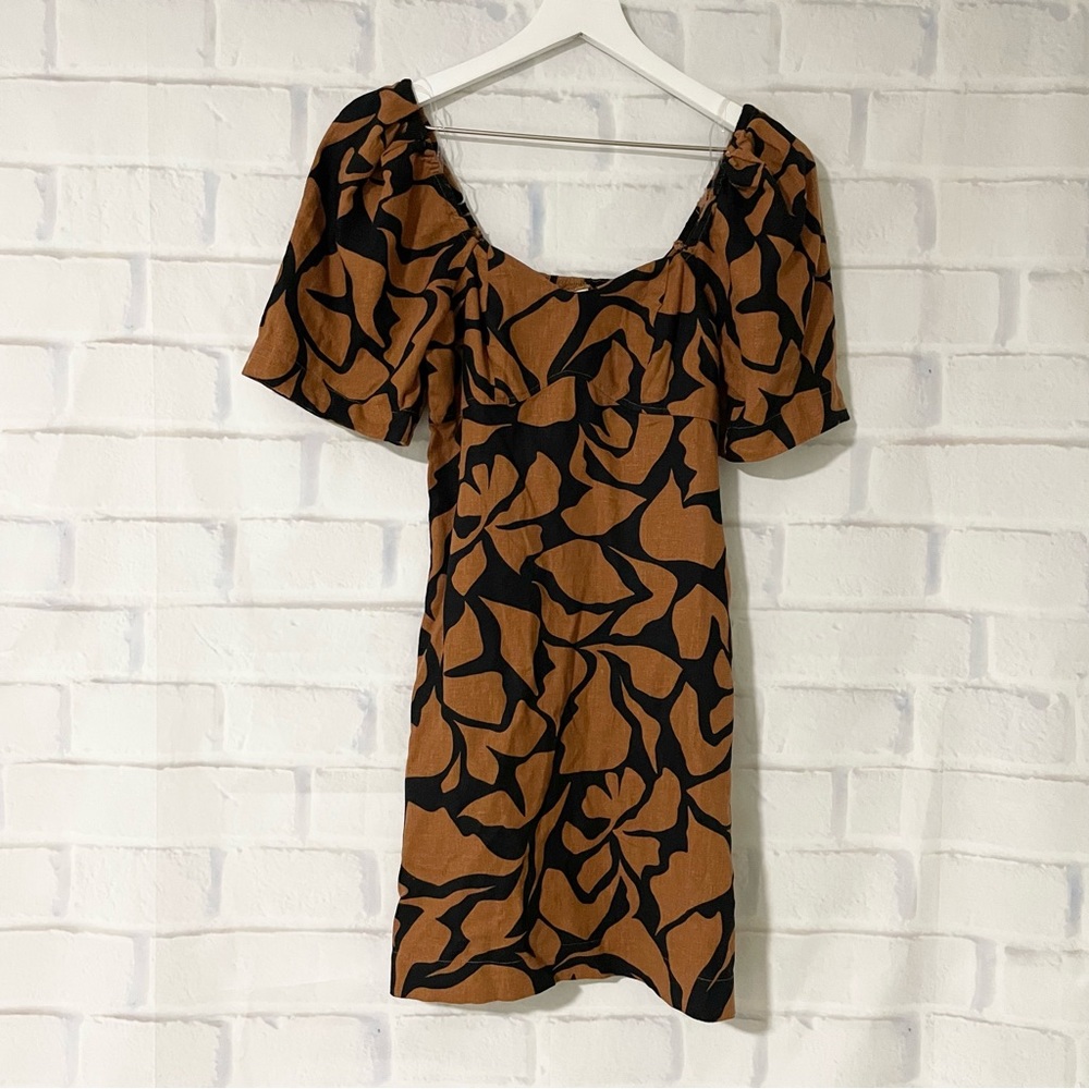 A New Day | NWOT Women's Puff Short Sleeve Dress - Brown Leaf